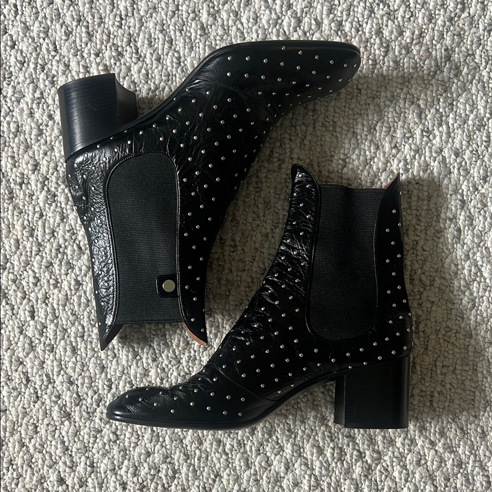 Black Studded Leather Chelsea Booties - Women